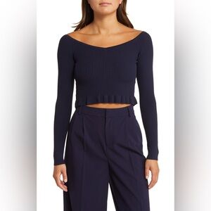 Nordstrom Open Edit Ruffle Hem Rib Crop Sweater